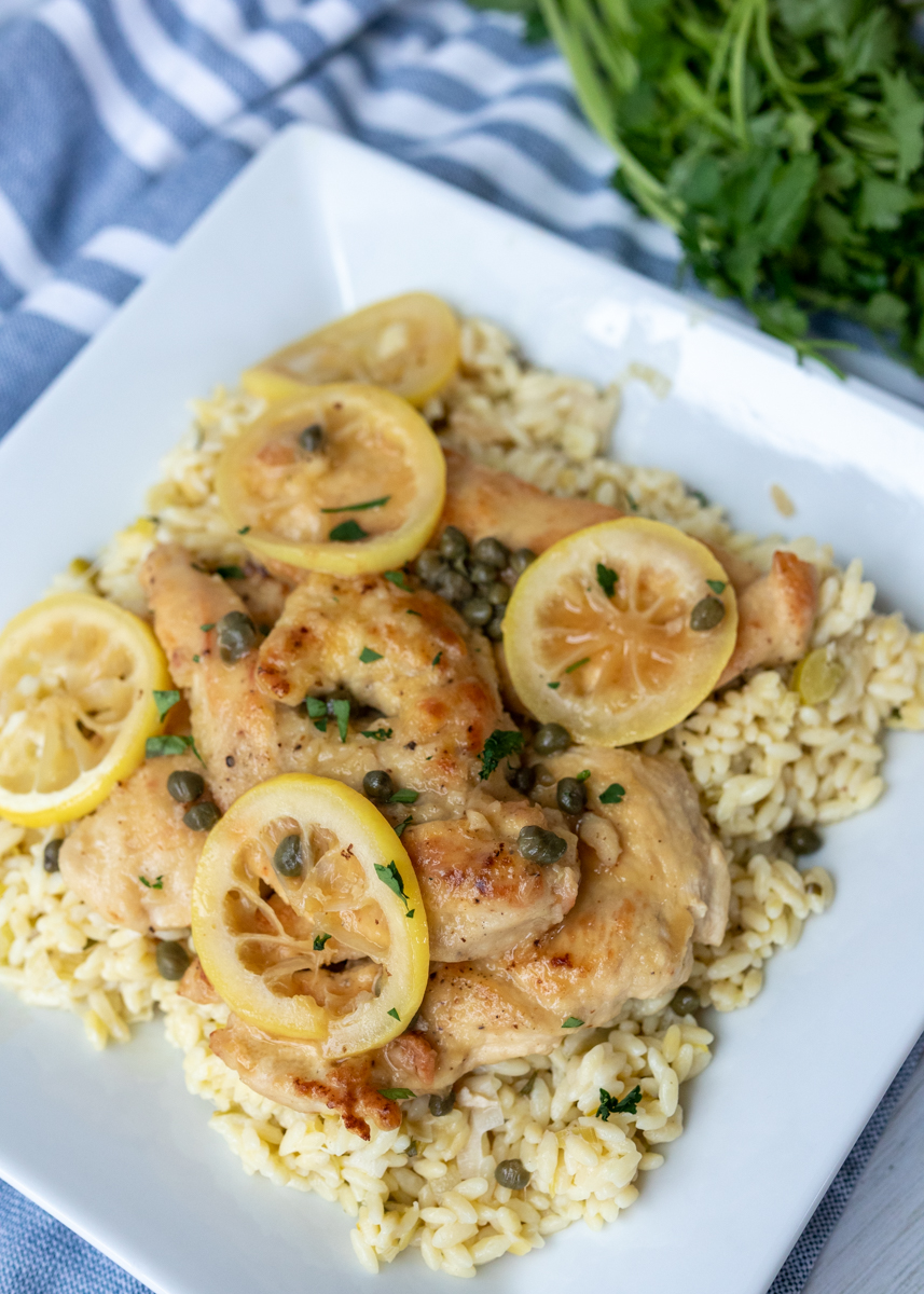 Chicken Piccata over Creamy Lemon Orzo  |  Lemon & Mocha