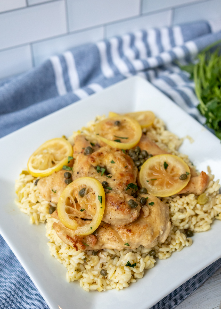 Chicken Piccata over Creamy Lemon Orzo  |  Lemon & Mocha